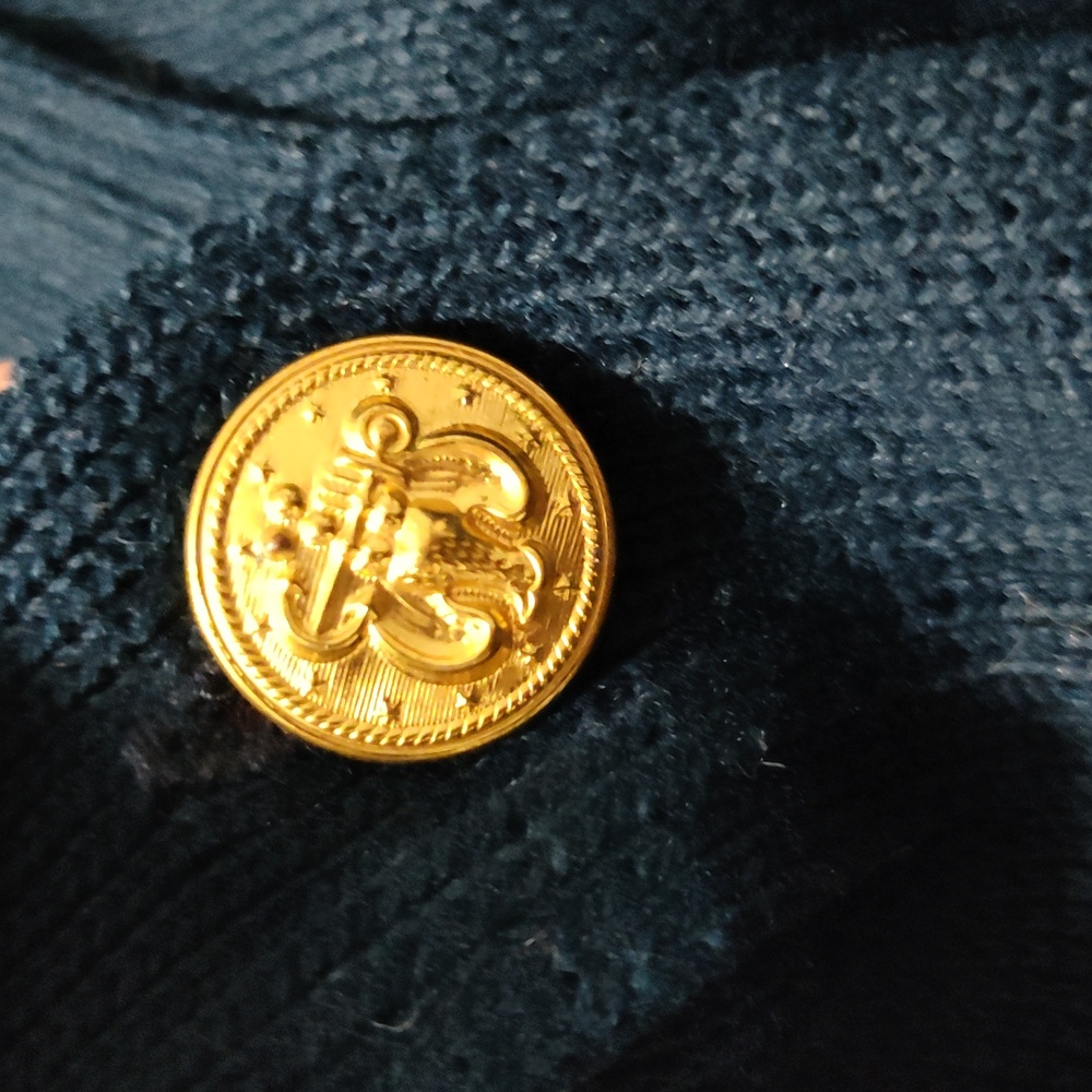 Bay Point threads Vintage Navy Cardigan With Gold Anchor Embroidery Size medium - Picture 3 of 5